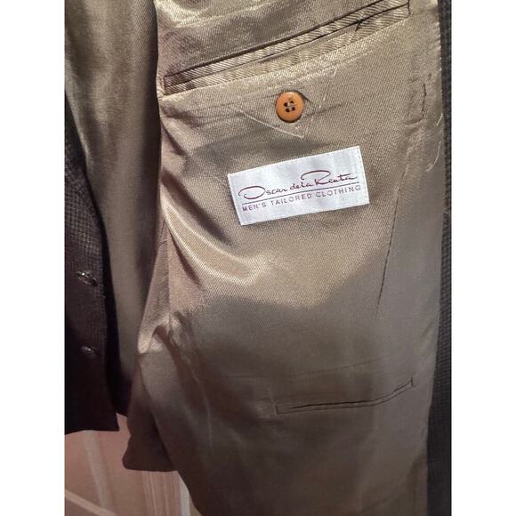 Oscar De La Renta Men's 100% Wool Blazer Sports Coat Brown Houndstooth Sz 46R - Picture 11 of 16